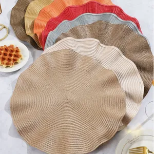 Wave Edge HOME COLLECTION Round 15 Inch Braided Woven Polypropylene Plastic Placemats (green ), Set of 4 thumbnail-1
