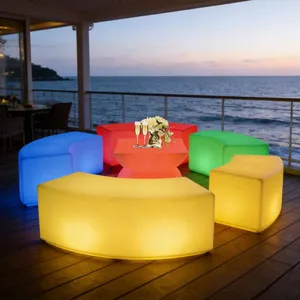 Rustic Plastic Led Cube Chair-Outdoor Rechargeable Modern Design Waterproof Garden Set With Table thumbnail-2