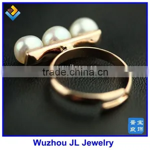 3PCS Natural Pearl Stone Line Ring Rose Gold Plated Pearl Stone Opening Ring thumbnail-2