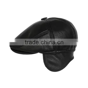 Genuine Leather Black Size Fitted Ivy Caps for Wholesale thumbnail-1