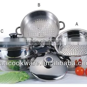 2015 New Products High Quality 18/8 Stainless Steel Steamer Set Wtih Hollow Handle For Wholesale thumbnail-1