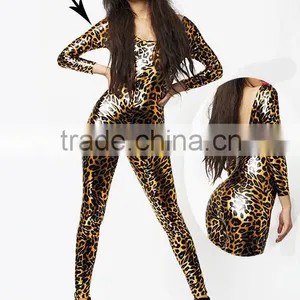 Sexy Www Xxxl Com Photos Gold Metallic Leopard Print Leather Pvc Latex Rubber Full Body Costume Catsuit/zentai Suits Fetish thumbnail-1