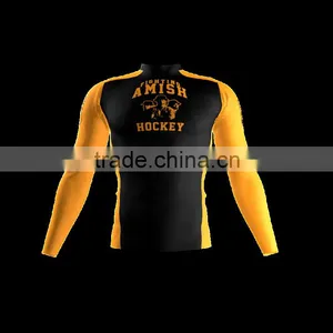 Polyester Spandex Long Sleeves Fighting Compression Shirt/Rash Guard With Club Logo Player Name and Numbers at Sleeves thumbnail-1