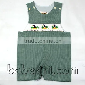 Mardi Gras Clown Hat Hand Smocked Shortall thumbnail-1