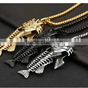 Stainless Steel Black Metal Jewelry Fish Necklace thumbnail-4