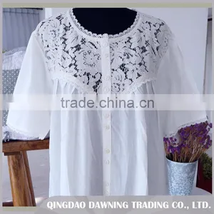 Fashionable White Cotton Sleepwear Women Nightgown thumbnail-3