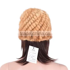 Winter Fur Hat for Women Mink Fur Hat Knitted Mink Hat KZ140001 thumbnail-3