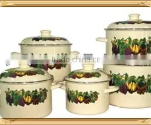 High Quality Fruits Print Enamel Cookware Pot Set 5 Pcs thumbnail-1