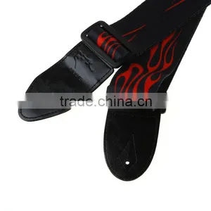 Adjustable Buckle Electric Guitar Acoustic Strap Red Flame Print thumbnail-4