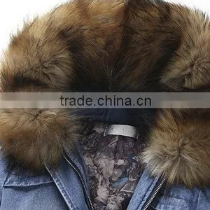 Top Design Women's Fur Hooded Denim Jacket Jeans Coat thumbnail-3