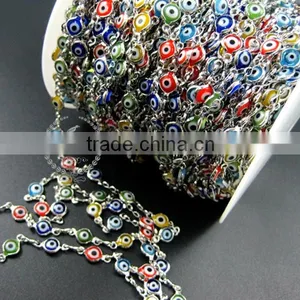 6mm Red,yellow,blue,green Flat Glass Turkish Evil Eye Beads Links Silver Plated Brass Necklace Chain DIY Supplies 1512025 thumbnail-1
