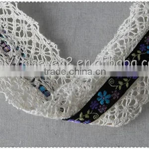 4.5cm Width Embroidery Flower Jacquard Ribbon, Embroidered Woven Fringed Jacquard Ribbon thumbnail-3