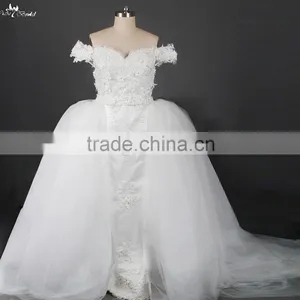 RSW876 Removable Tulle Overskirt Wedding Dresses 2015 China For Fat Woman In Dubai With Detachable Train thumbnail-1