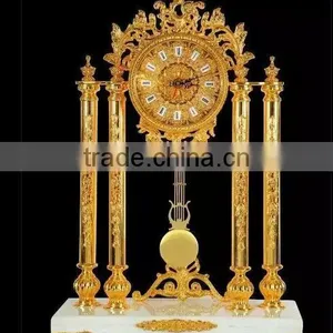 Antique Brass Table Clock, French Rococo Marble Base Table Clock, Vintage Mantel Clock thumbnail-5