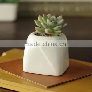 Indoor Mini White Glazed Ceramic Planters Square thumbnail-1