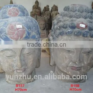 Antique Wooden Buddha Head Carving Statue thumbnail-1
