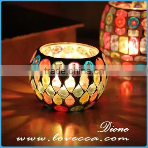 Starburst Round Ball Shape Seashell Handmade Mosaic Glass Candle Holders thumbnail-4