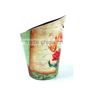 Beautiful Flower Print Waste Bin Faux Leather Trash Container With Handle thumbnail-2
