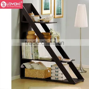 2016 New Design Triangle Shape Book Display 4 Tiers Book Rack for Living Room Easy Assembly Wood Bookshelf thumbnail-1