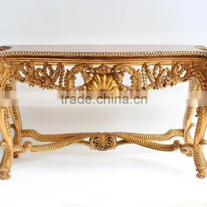 Medieval Reproduction Furniture Sets Wood Veneer Top Console Table With Wall Mirror thumbnail-2