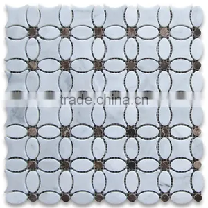 MM-CV290 Wholesale Carrara Natural Stone White Marble Flower Mosaic Tile thumbnail-1