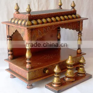 Hand Painted Copper Finish Wooden Temple With 2 Drawers thumbnail-3