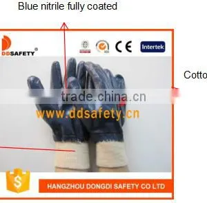 DDSAFETY 2017 Cotton Liner With Blue Nitrile Coated Anti Oil Safety Working Glove For Industry thumbnail-3