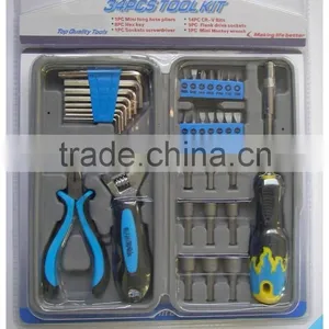 34Pcs Mechanics/Combine Tool Kit/Flank Drive Sockets, Screwdrivers, Mini Long Hcse Pliers, Mini Monkey Wrenches ,CRV Bits & More thumbnail-1