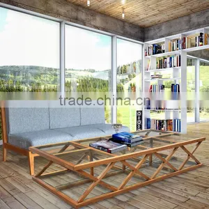 Coffee Table Teak Wood With Glass Top Model Rossi thumbnail-1