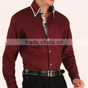 Mens Italian Slim Fit Shirt Contrast Collar Fashion Dress Shirts thumbnail-2