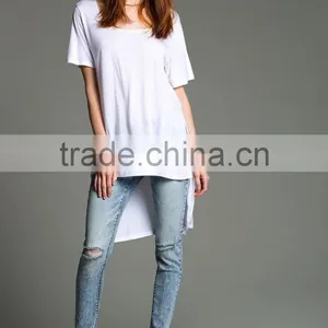100% Rayon White High Slit Overseas t Shirts Wholesale thumbnail-1
