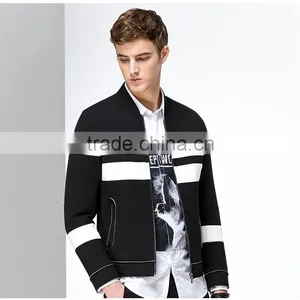 Color Block Fleece Men's Jacket Full Zipper up Bomber Jacket for Man thumbnail-1
