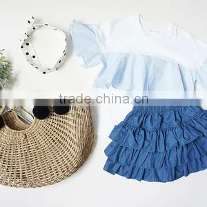 Denim Clolr 3 Layers Ruffle Shorts Stylish Kids Clothes Girls Shorts Wholesale thumbnail-5