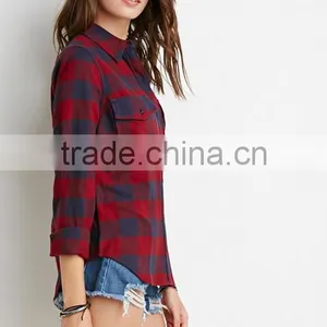 New Casual Button Down Lapel Neck Plaids Flannel Blouse Shirts thumbnail-4