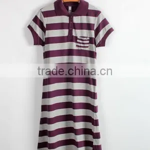 Cheapsale Sexy Fashion Ladies Tight Solid Stripe 100% Cotton Short Sleeve Polo Neck Casual Dress thumbnail-1