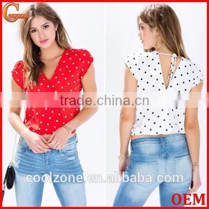 Latest Sweet Polka Dot Print Crop Tops Cheap Lady Blouses thumbnail-1