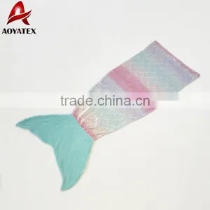 New Design Gradient Color Flannel Fleece Mermaid Tail Blanket thumbnail-3