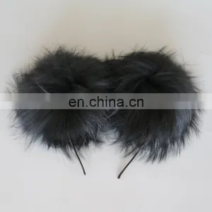 Double Pompom Hairband Lovely Fur Fashion Real Raccoon Fur Pompom Accessory thumbnail-3