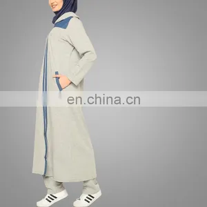 Soft Joint Denim Sport Wear Two Pieces Cotton Muslim Sportive Women Dress Long Dress thumbnail-2