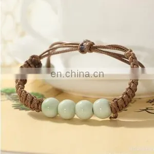 Fashion Ethnic Style Ceramic Bracelet Hand Woven Bohemia Jewelry Women 4 Colors Beads With Bell Rope Chain thumbnail-5