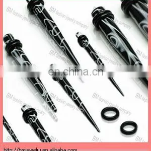 Acrylic Black Marble Taper Ear Stretching Jewelry Body Piercing Jewelry Rings thumbnail-1