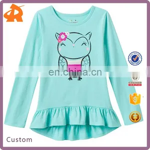 Hot Sale Cute Girl Dresses, One Piece Girls 4- 8 Long Sleeve Ruffled High-Low Tee thumbnail-1