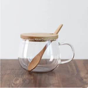 Eco-Friendly Reusable New Style Stylish Glass Coffee Cup With Bamboo Lid thumbnail-1