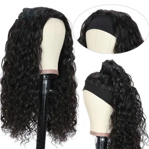 Wholesale Vendor Cuticle Aligned Natural Color no Glue Human Hair Headband Wig Kinky Curly thumbnail-1