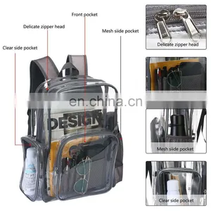 Heavy Duty Waterproof Clear PVC Backpack Transparent School Bag With Grey Trim thumbnail-6