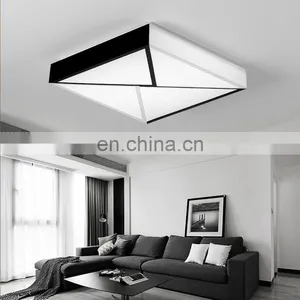Modern Black and White Simple Atmosphere Wrought Iron Rectangular Dimming LED Living Room Ceiling Light thumbnail-5