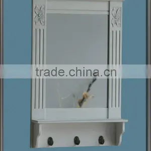White Painted Wooden Framed Mirror With Hooks / Decorative Mirror / Wooden MDF Wall Mirror thumbnail-1