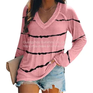 Tie-dye Stripes Printed V-neck Long-sleeved T-shirt Women thumbnail-3