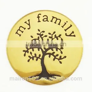 Custom Design 22.5mm Gold Family Tree Floating Locket Stamped Plates With my Family thumbnail-1