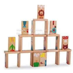Animal Pattern Wooden Building Blocks Puzzle Toys Colored Dominoes for Kids thumbnail-1